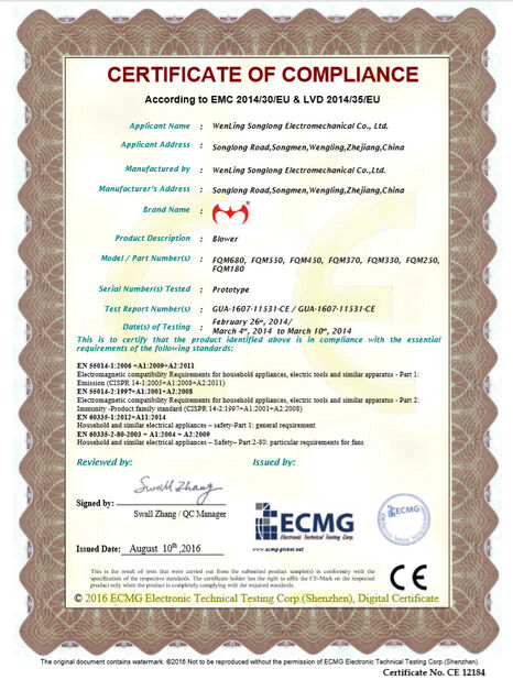 China Wenling City HongFu Machinery Co.,Ltd certificaciones